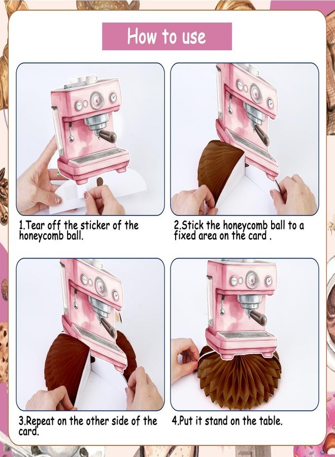 Funmemoir زينة حفلات القهوة من فان ميموار باللون الوردي - 8 قطع من قطع الزينة المركزية على شكل خلية نحل على شكل قهوة للبنات، زينة حفلات أعياد الميلاد وحفلات توديع العزوبية وحفلات استقبال المولود الجديد، زينة طاولات المقاهي والمتاجر - Image 5